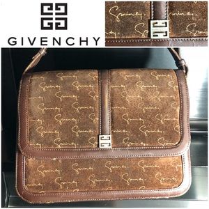 RARE Vintage Givenchy script logo brown suede bag